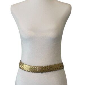 Vintage 80s Gold Tone Medallion Metal Belt Oval Discs Elastic Stretch Waist Belt